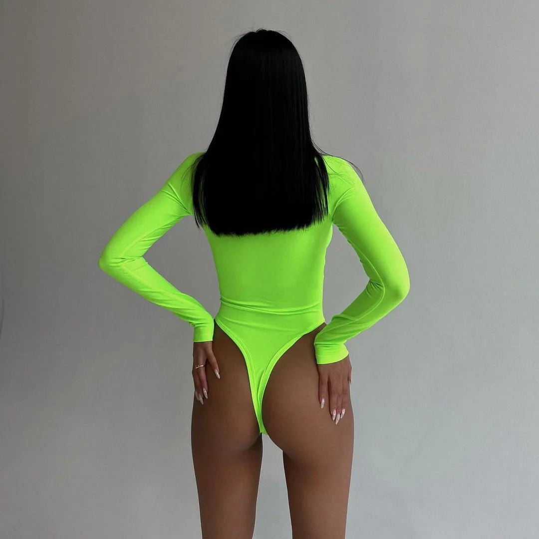 Women's Straps Cut Out Tie Front Top Bodysuit - Women's Long Sleeve Top One Piece High Rise Bodysuit