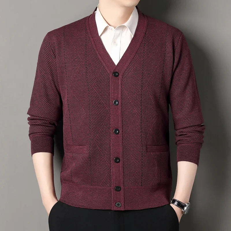 Winter Warm V-Neck Fleece Lined Knit Cardigan