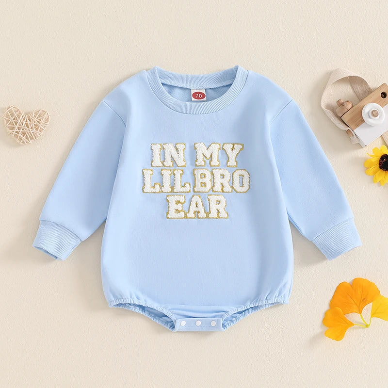 0-18M Baby Boys Girls Cute Romper Long Sleeve Crew Neck Letters Embroidery Sweatshirt Jumpsuits