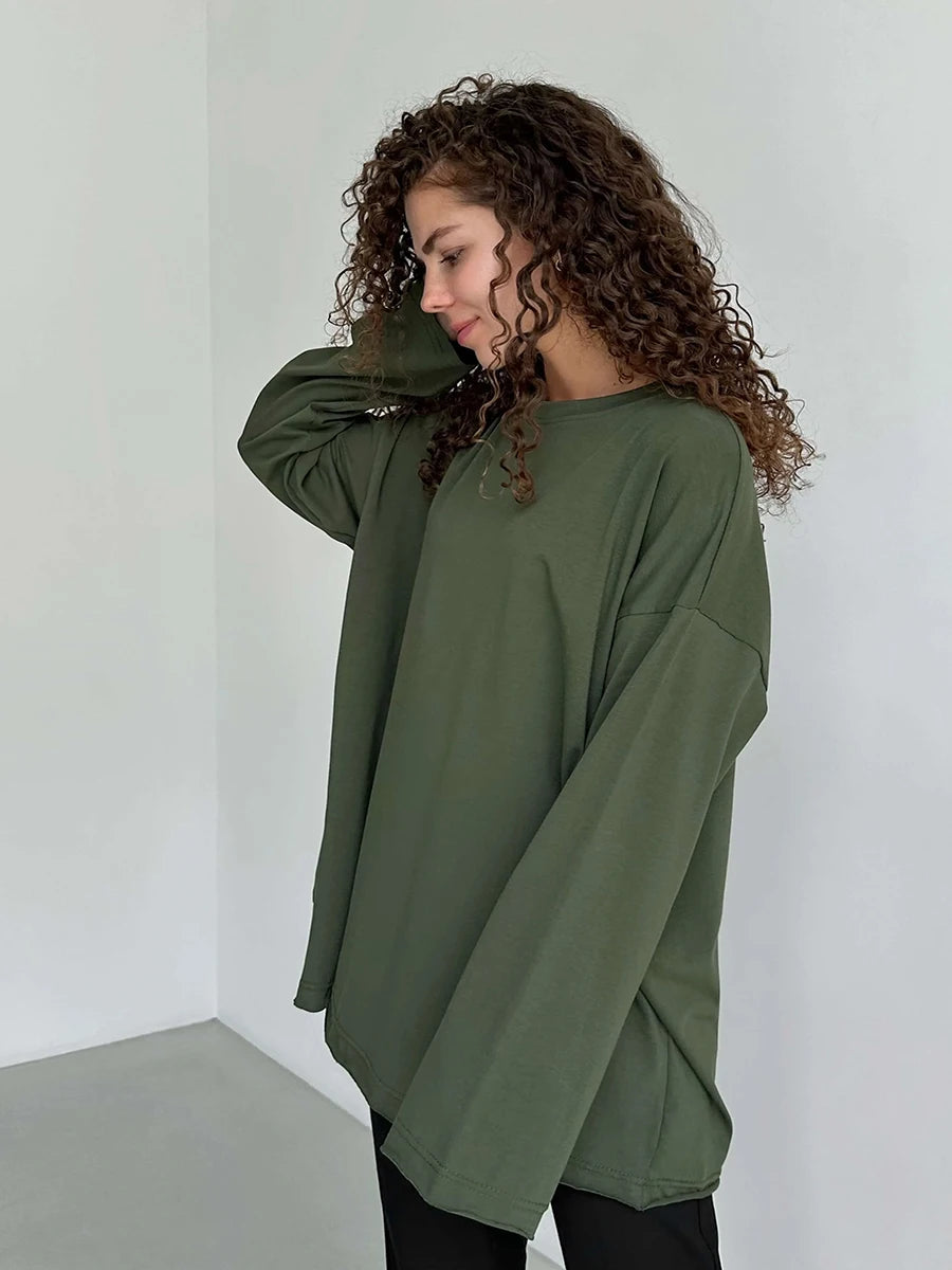 Women's 100% Cotton Bottoming Long Sleeve Loose T-Shirt