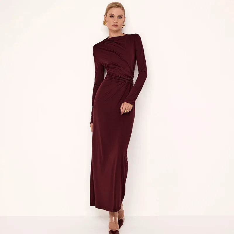 Women's Ruched Elegant High Waist Long Sleeve Bodycon Outfit Dress