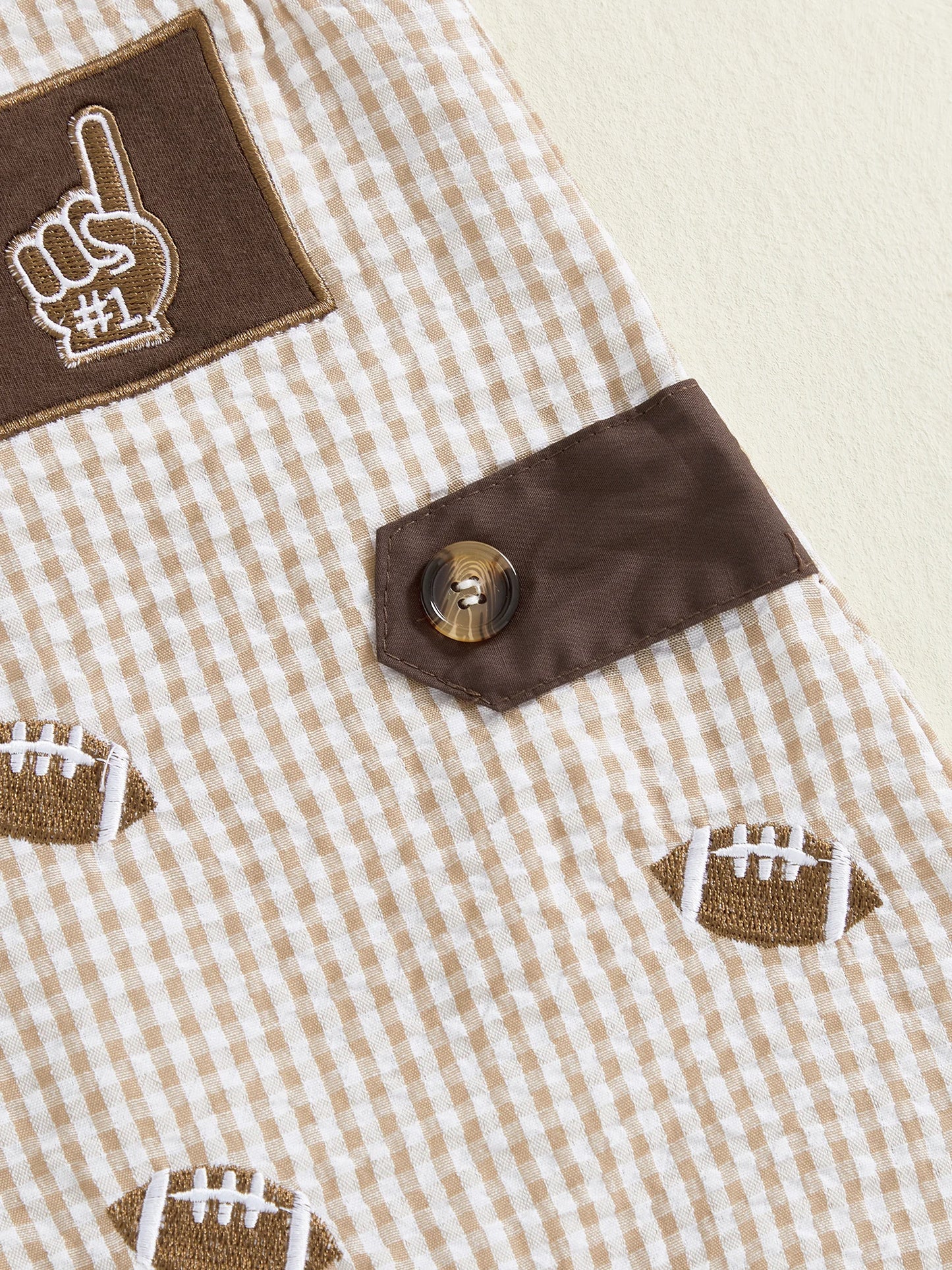 Baby Plaid Romper Overalls - Sleeveless Football Embroidery Jumpsuit (0-18M)