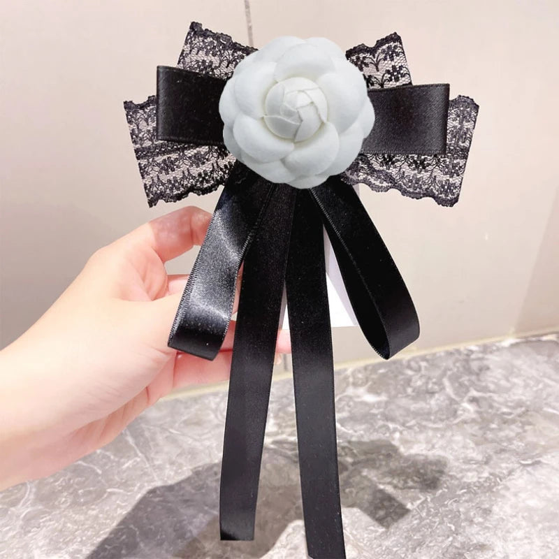 Lace Bow Brooch with Crystal Rhinestones