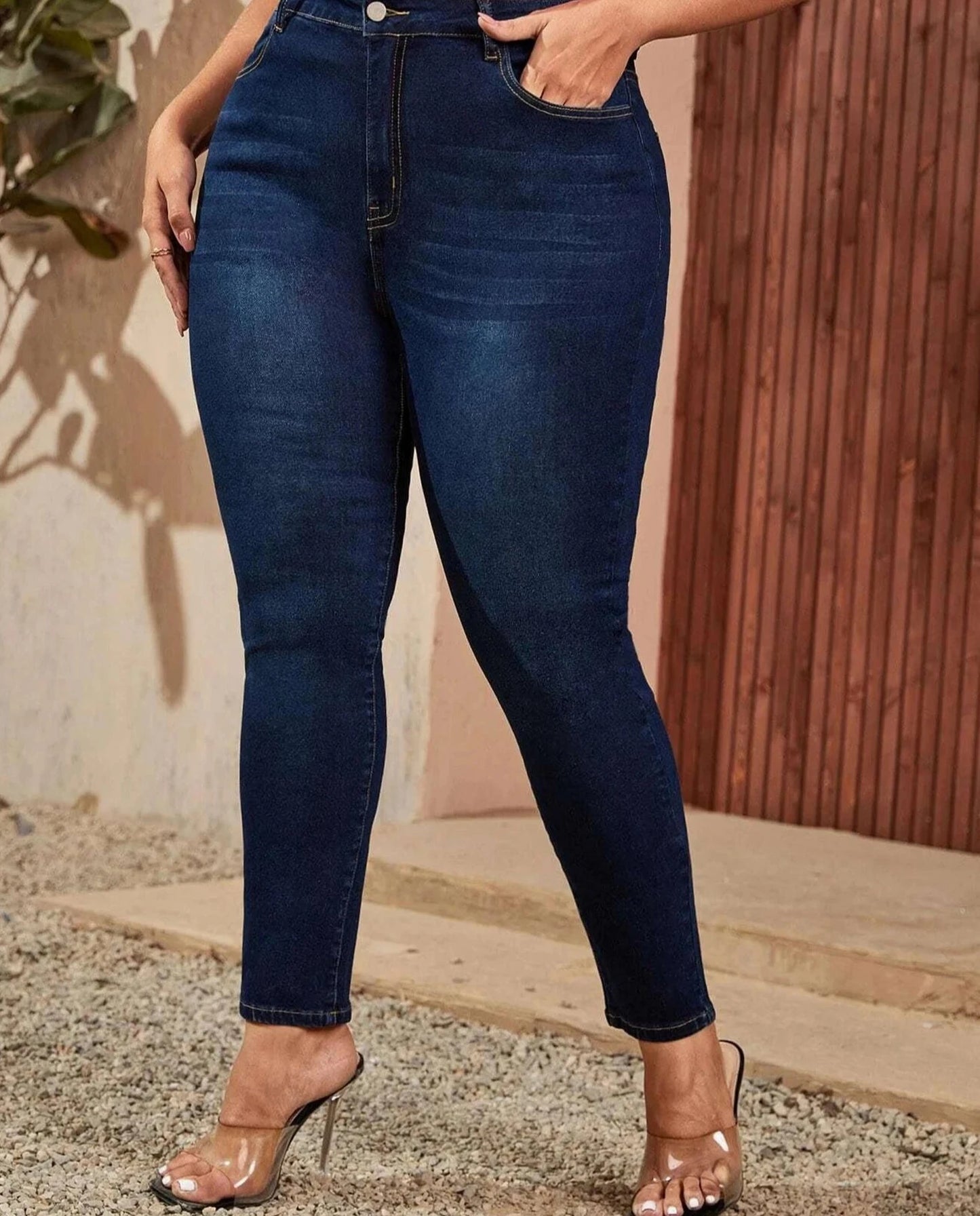 Women Plus Size Full Length High Waist Stretchy Pencil Curve Denim Jeans