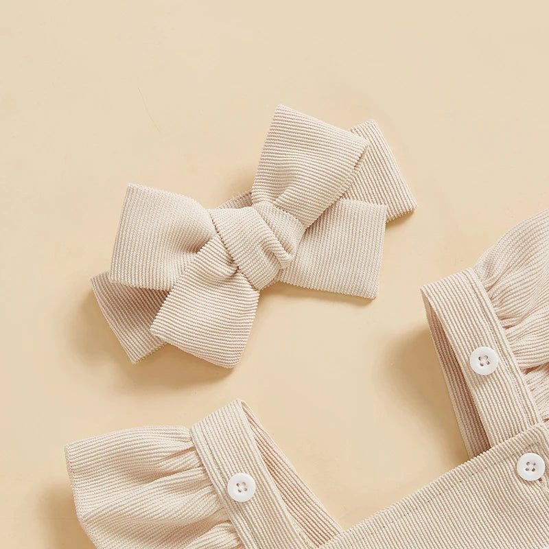 Infant Baby Easter Romper - Ruffles Flying Sleeve Rabbit Embroidery Jumpsuit with Headband