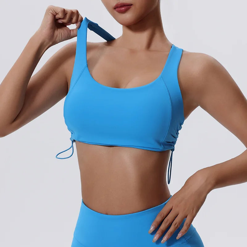 Women's High Impact Fitness Yoga Bra Gathered Push Up Sports Back Gym Crop Top Breathable Workout Vest