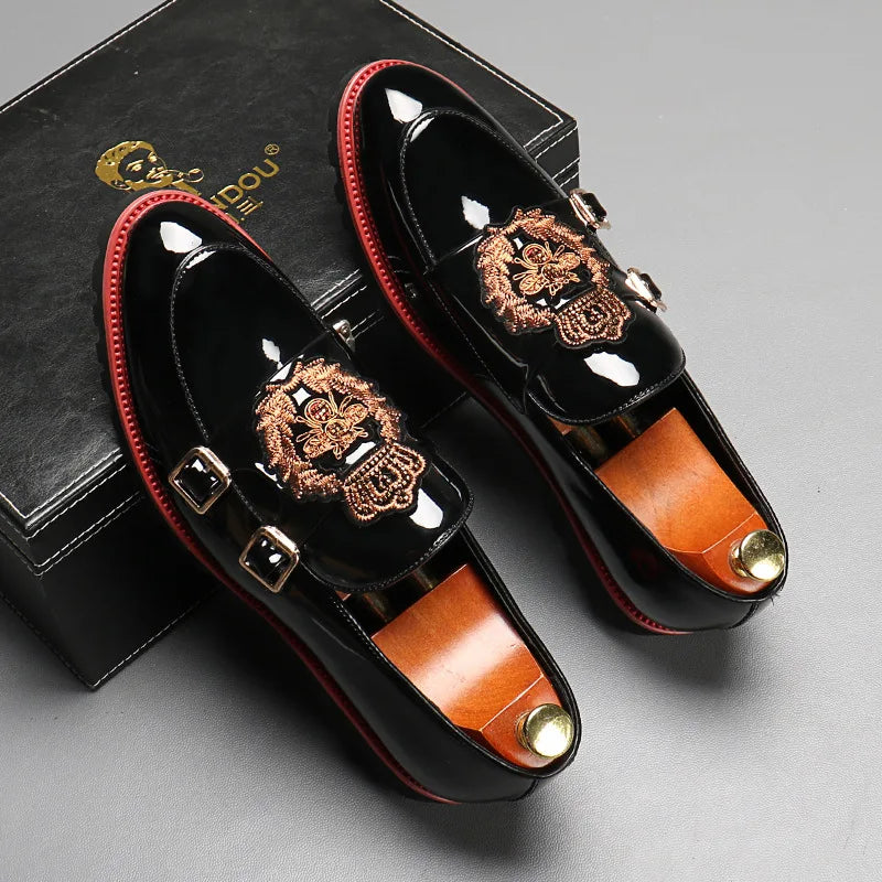 Men's Leather Embroidery Slip On Loafers Shoes