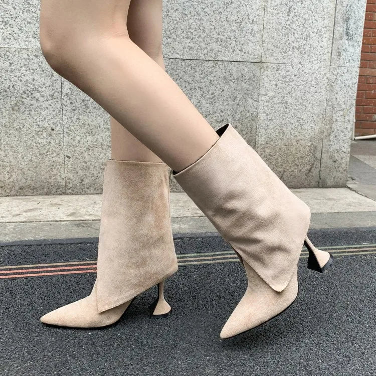 Women's Pointed Suede Short Plush Leather Ankle Boots