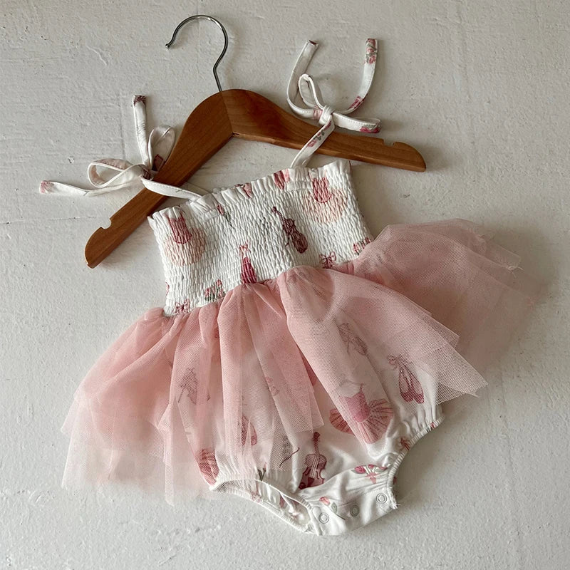 0-18M Lovely Baby Girls Romper Dress Tie-up Sleeveless Pleated Butterfly Tulle Patchwork Summer Jumpsuit