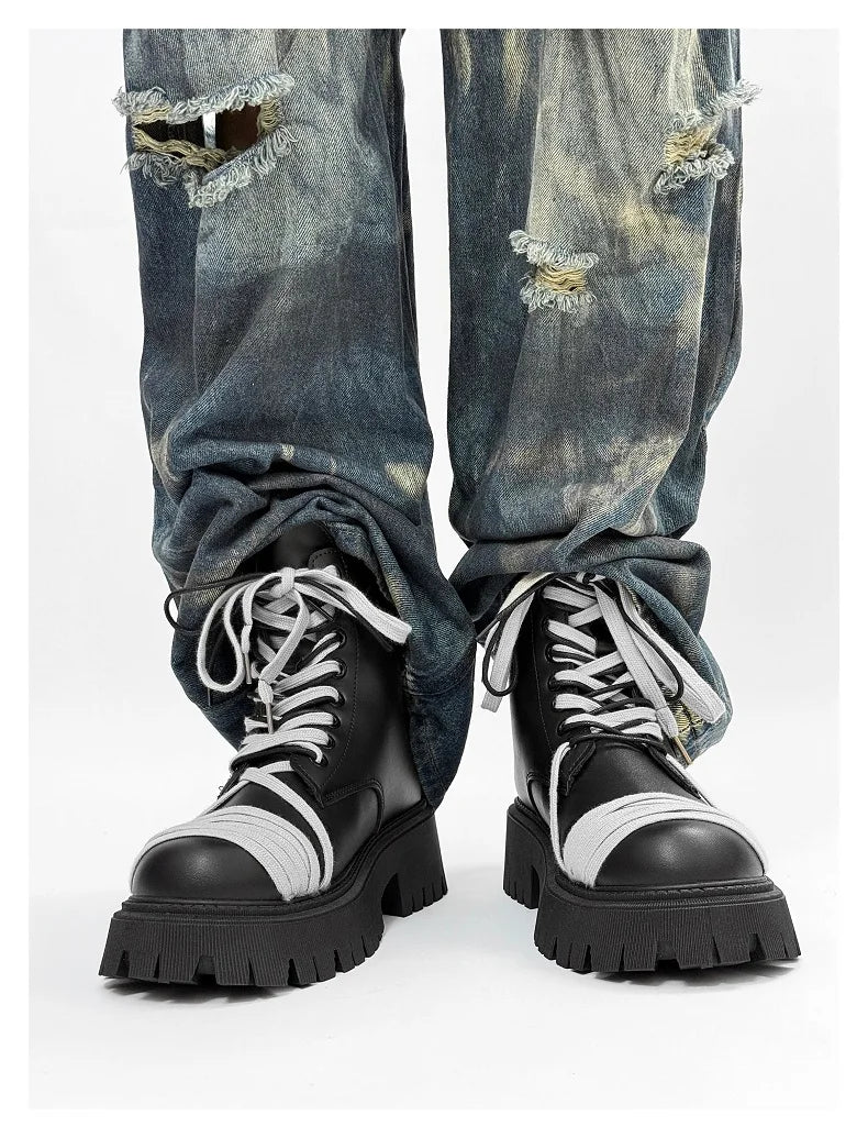 Men's Leather Platform Motorcycle Boots - Retro Street Ankle Sneakers