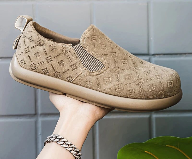 Men's Print Loafers Slip-on Suede Leather Flat Shoes