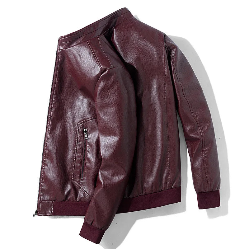 Men's Motorcycle Jacket - Stand Collar PU Leather Biker Coat