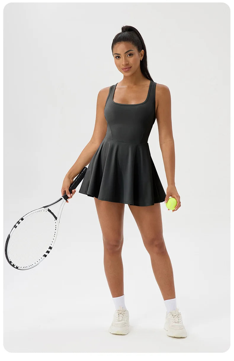 Women's Sleeveless Tennis Dress - Two Piece Fitness Yoga Set Quick Dry Athletic