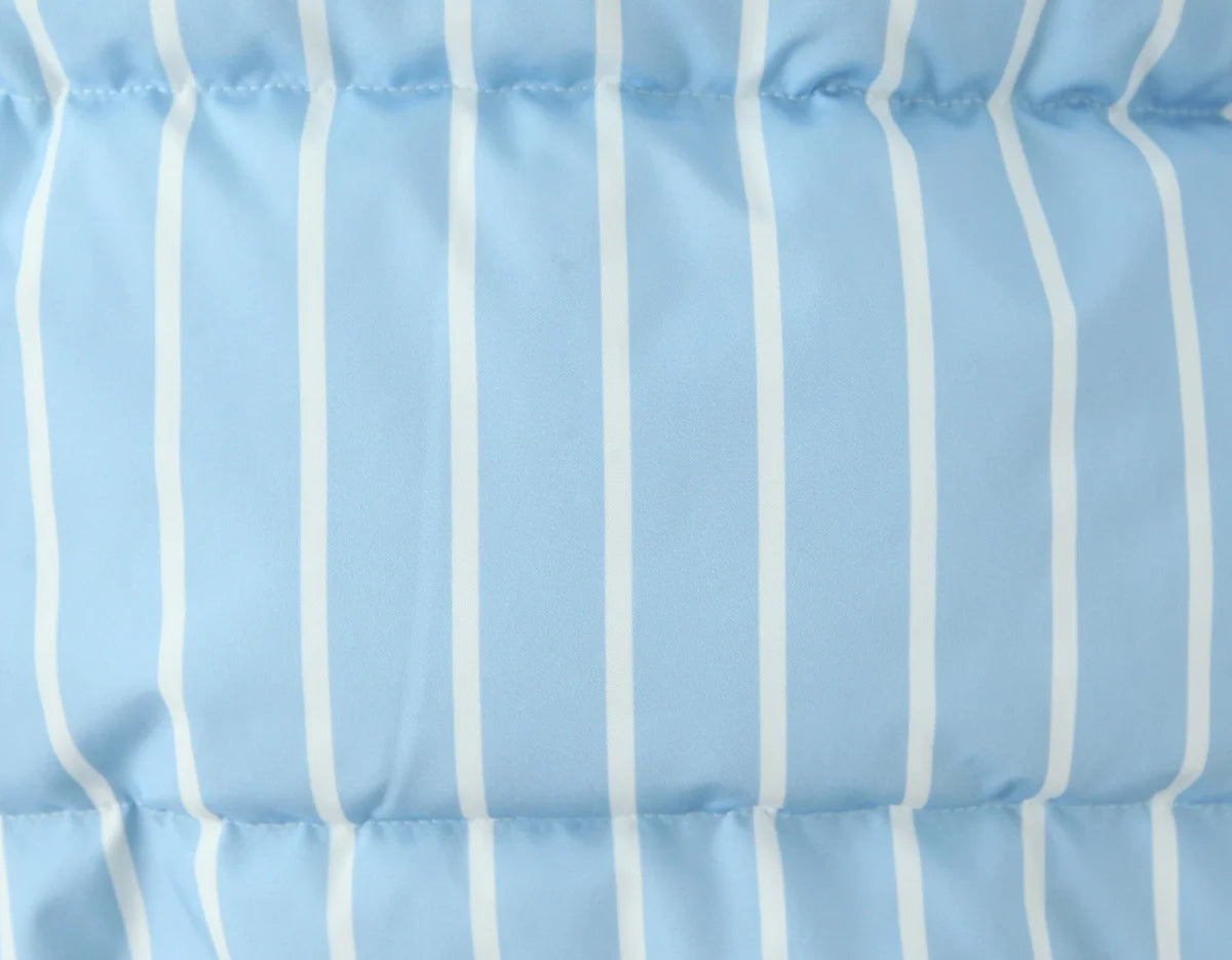 Striped Hooded Bread Jacket - Front Zipper Long Sleeve Warm Coat