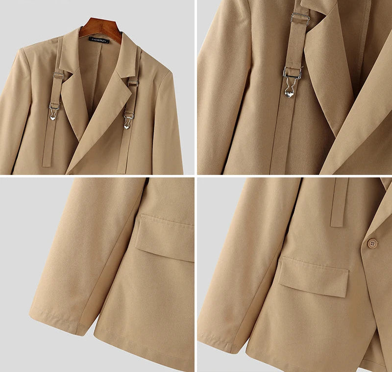 Men's Deconstruct Metal Buckle Long Sleeved Blazer