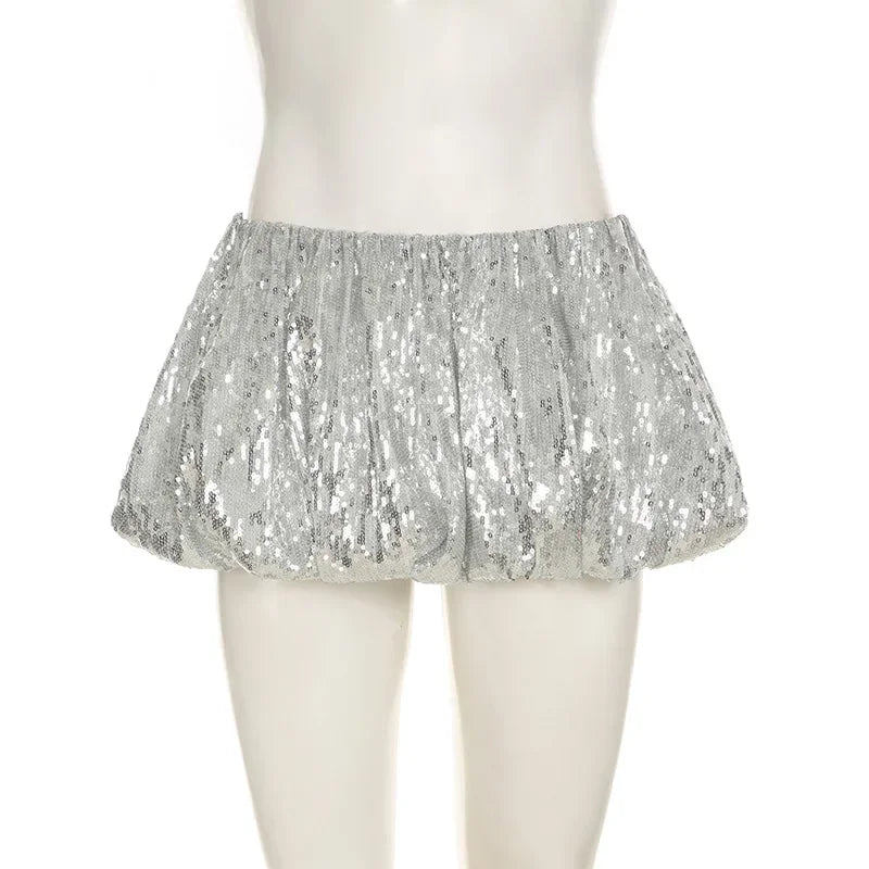 Women's Sequins Folds Low Waist Mini Skirt