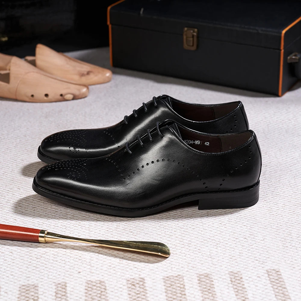 Men's Brogue Italian Genuine Leather Formal Classic Lace-Up Office Oxford Shoes