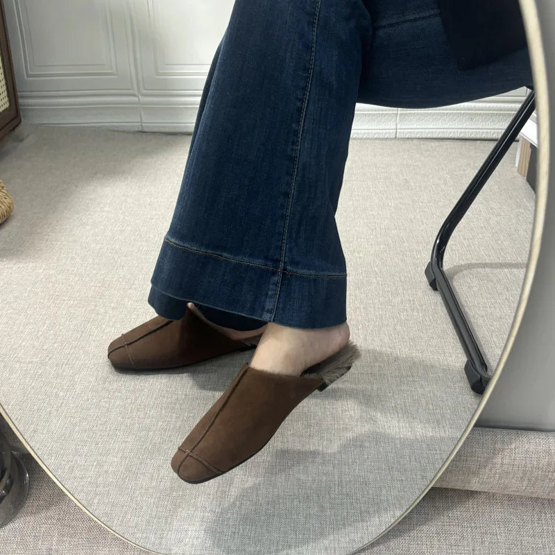 Women's Suede Square Toe Flat Slippers