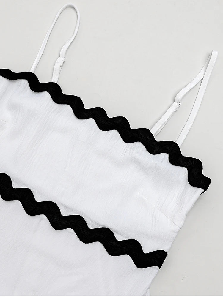 Elegant Ice Silk Spaghetti Strap Maxi Dress Round Neck Sleeveless Flower Trim A-Line Dress