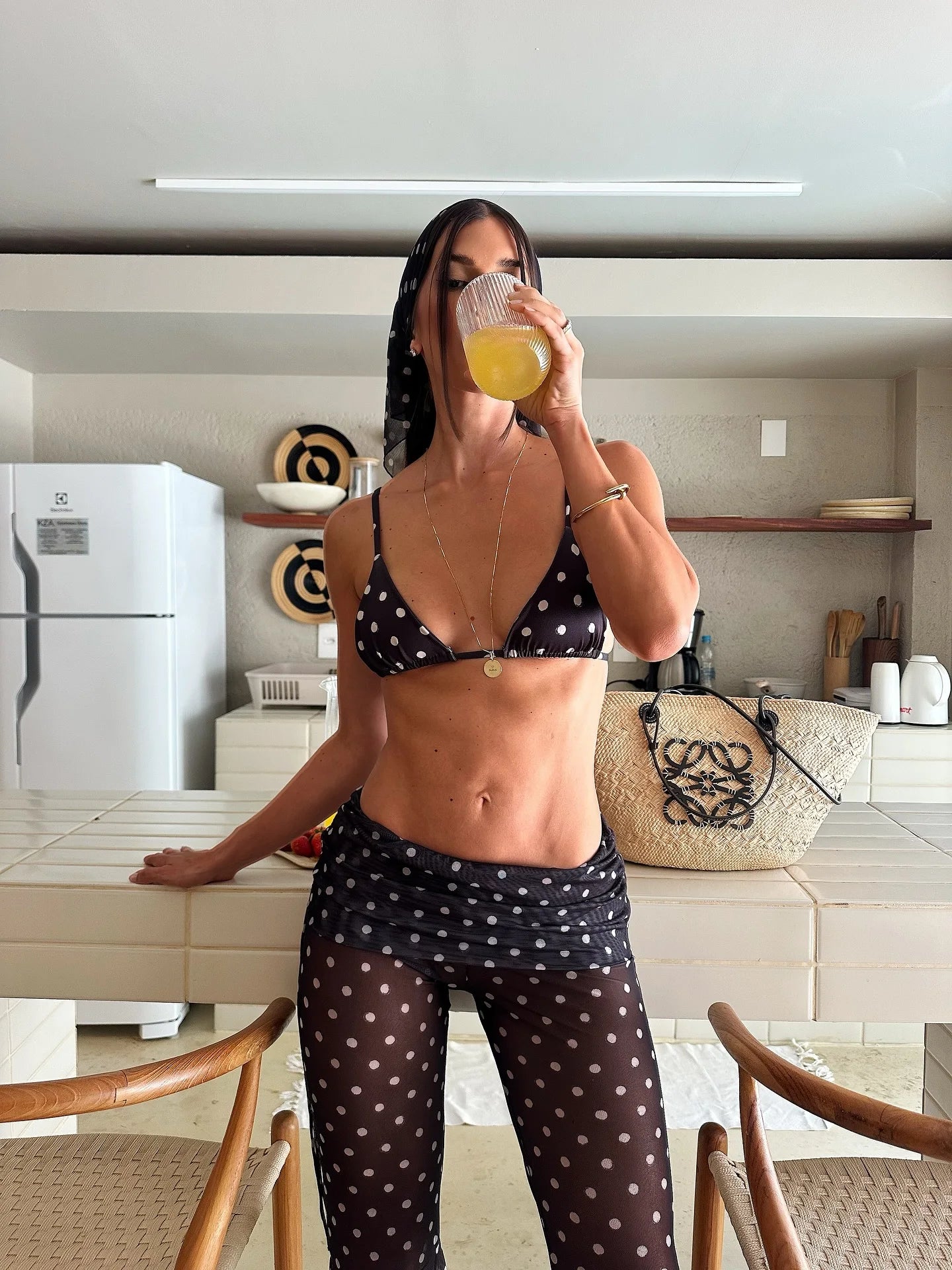 Women's 3-Piece Polka Dot Bikini Set - Tube Top with Wide-Leg Pants