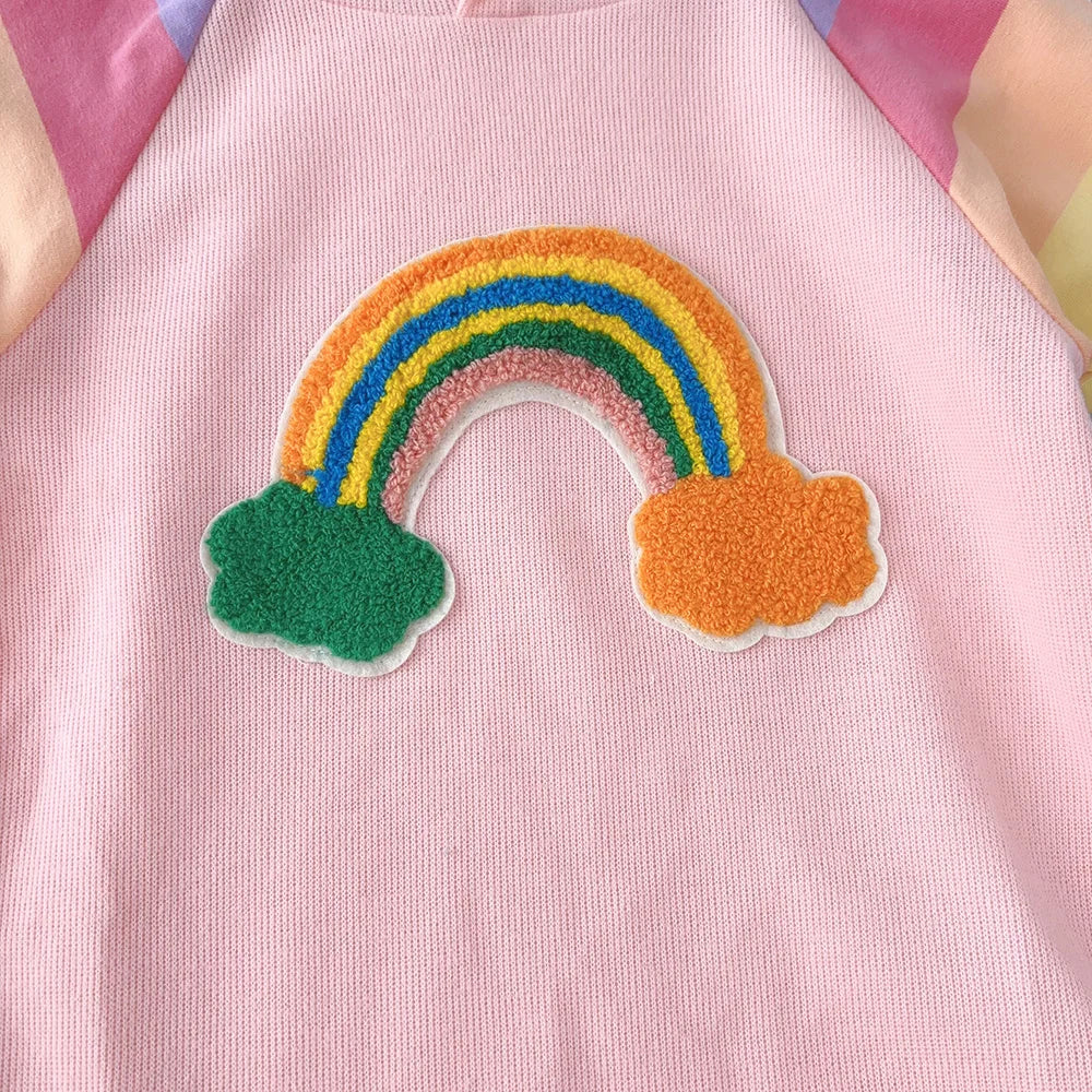 Girls Autumn Princess Rainbow Colourful Hooded Dress