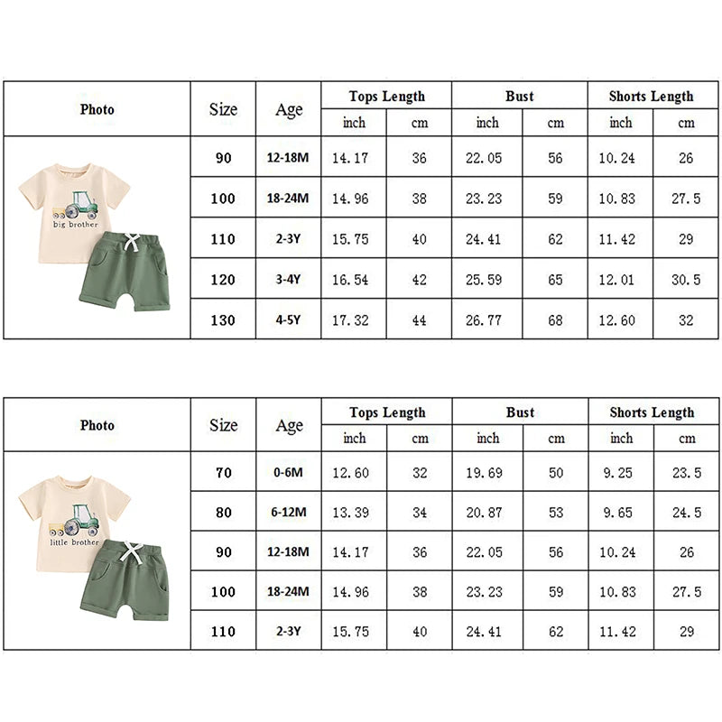 0-5Y Toddler Baby Boys Clothes Set 2pcs Short Sleeve Tractor Letter Print T-shirt with Elastic Waist Shorts Outfit