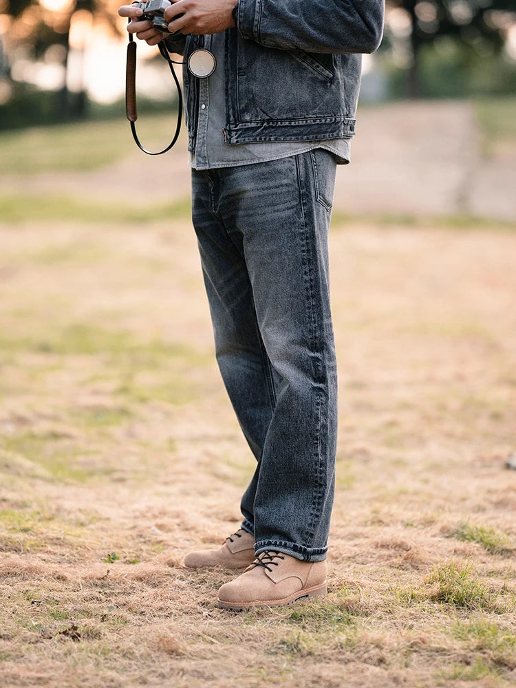 Men's Loose Straight 13.9oz Washed Vintage Denim Jeans