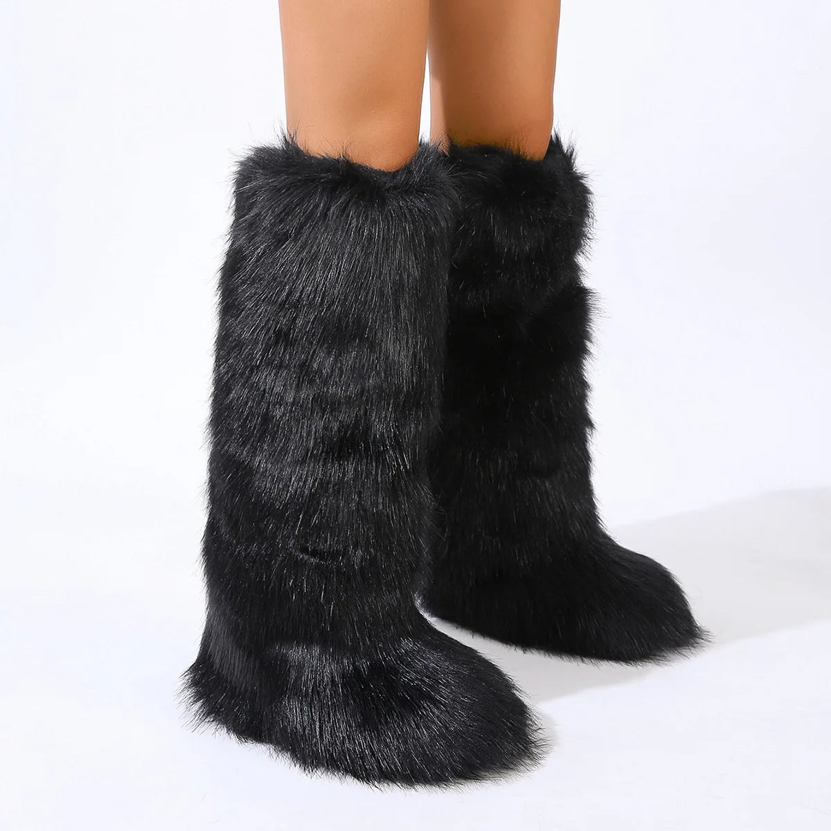 Women's Winter Thigh High Fluffy Plush Knee High Fur Faux Boots