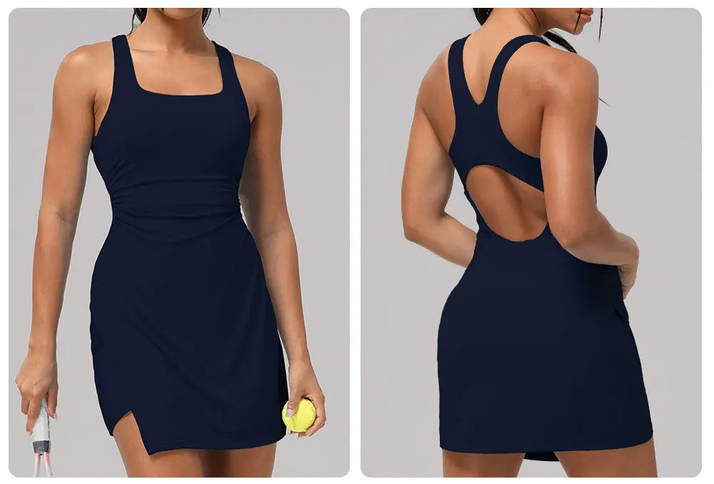 Women's Slim Fit Tennis Dress - Stretchy 2-in-1 Athletic Skort with Built-in Shorts