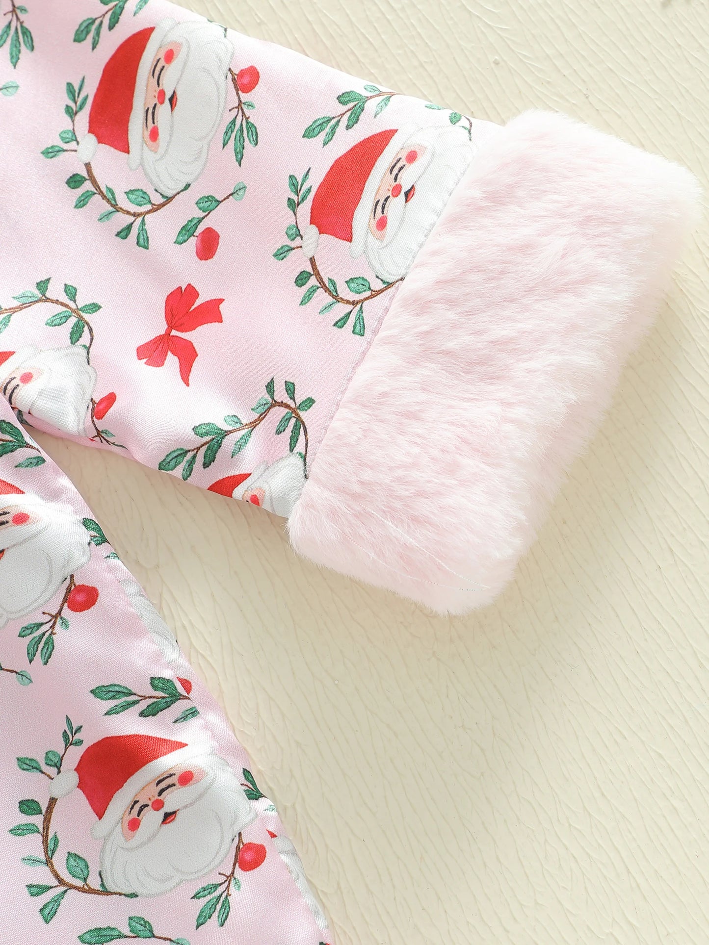 Toddler Girls Christmas Pajamas Set - Santa Claus Bow Print Long Sleeve Top & Pants 1-5Y