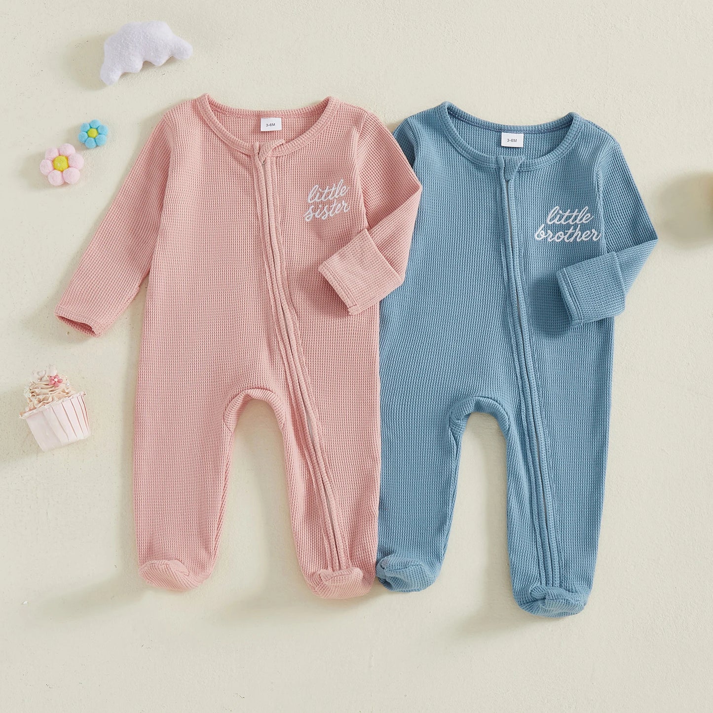 Baby Footed Romper - Long Sleeve Letter Embroidery Jumpsuit (0-12M)