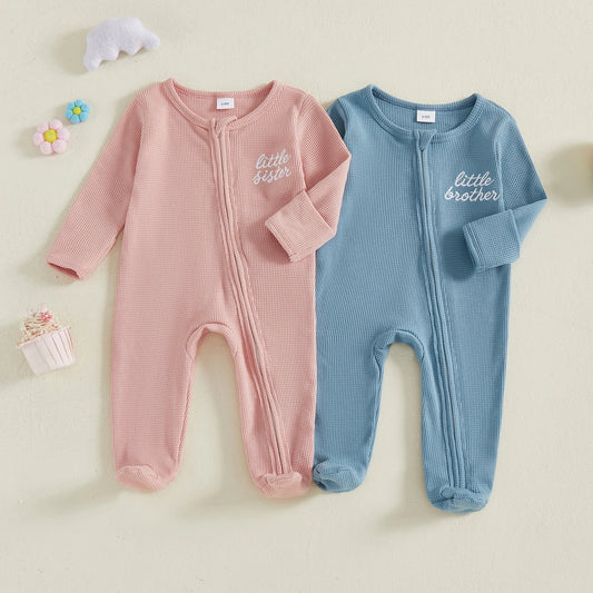 Baby Footed Romper - Long Sleeve Letter Embroidery Jumpsuit (0-12M)