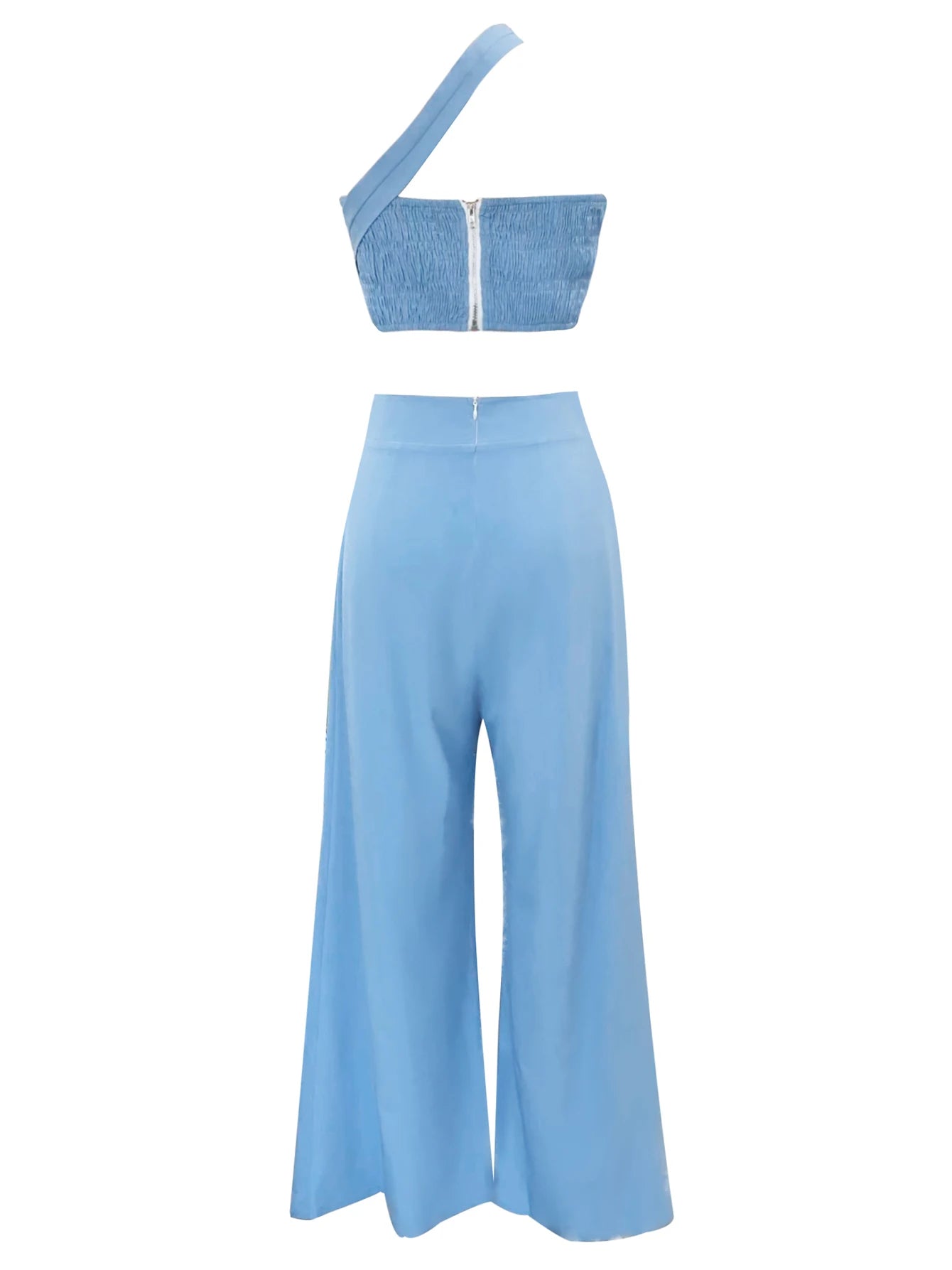 Women's Two Piece Sleeveless Short Top Wide Leg Trousers Set