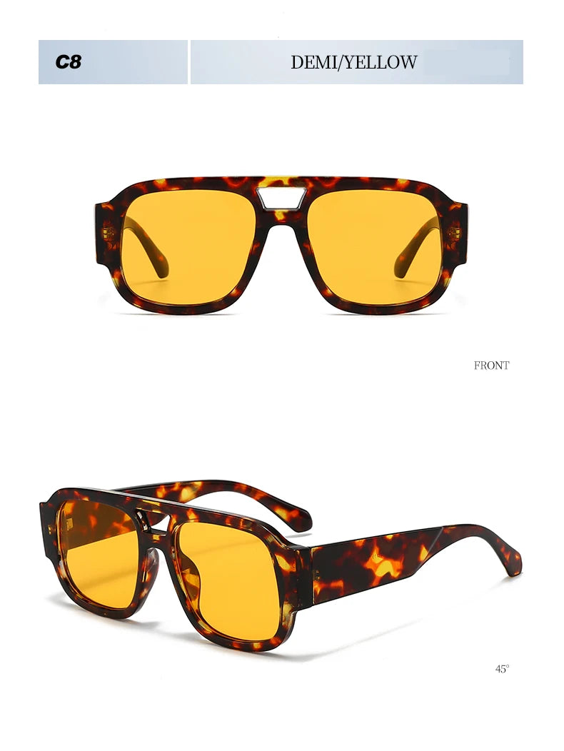 Unisex 1/4 Set Retro Large Frame Double Bridges Square Sunglasses