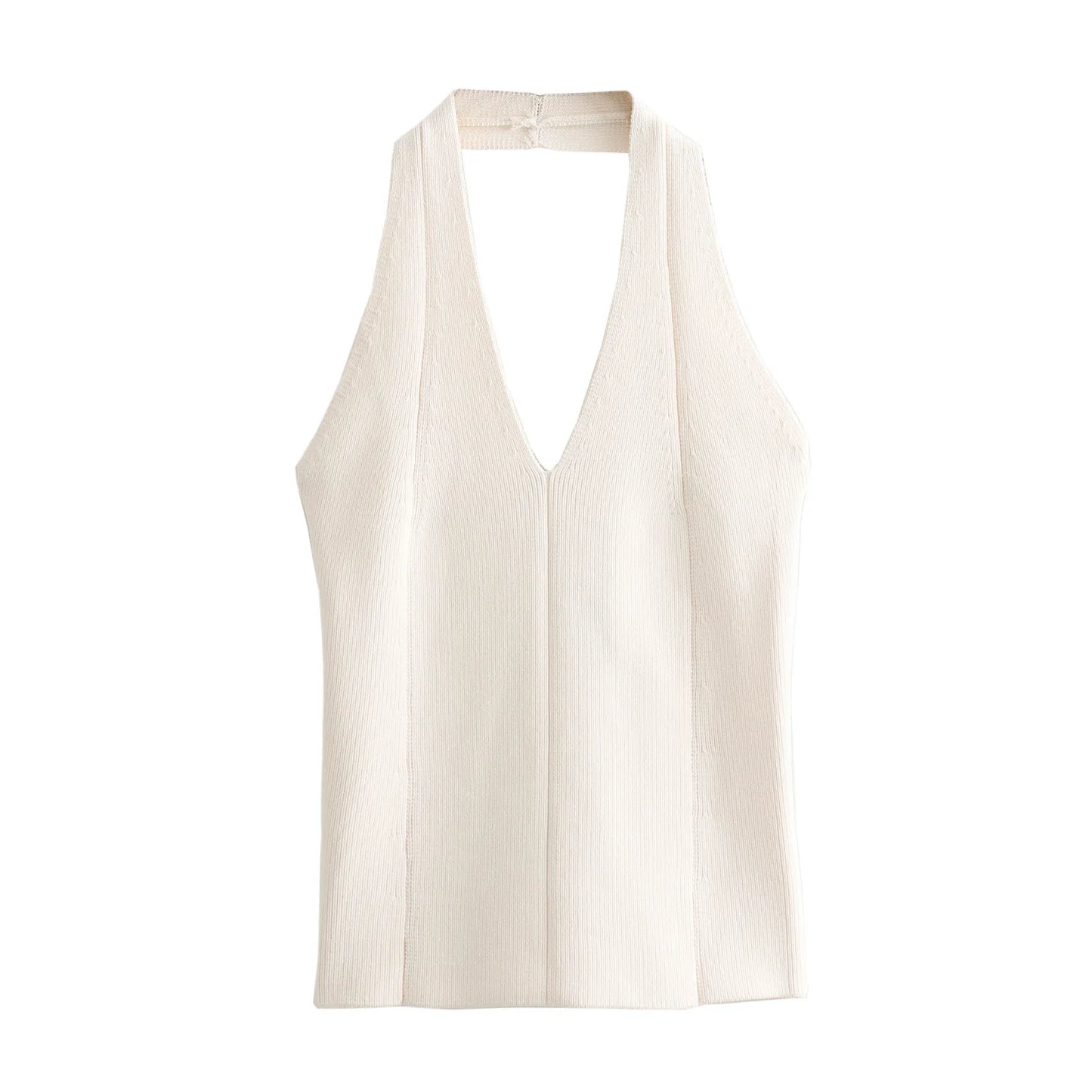 Women French Versatile Hanging Neck Knitted Short Top Backless Vest