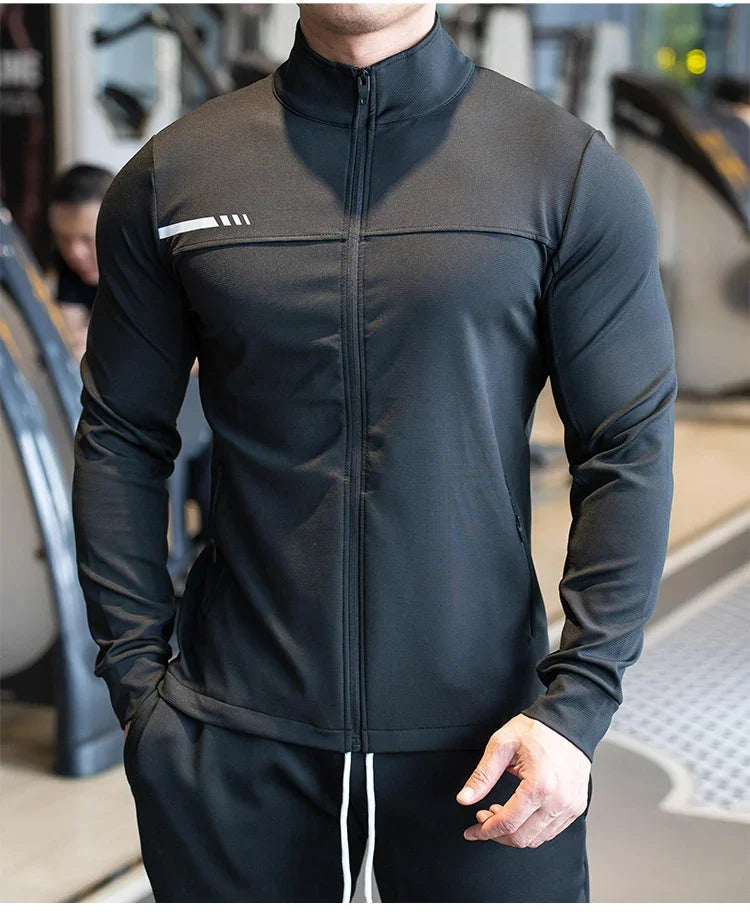 Men's Gym Fitness Running Sport Jacket Outdoor Workout Training Zipped Long Sleeve Shirt