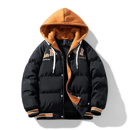 Men's Thickened Hooded Patchwork Padded Jacket | Appliqué Detail | Zip-Up | 3 Colours | M–4XL