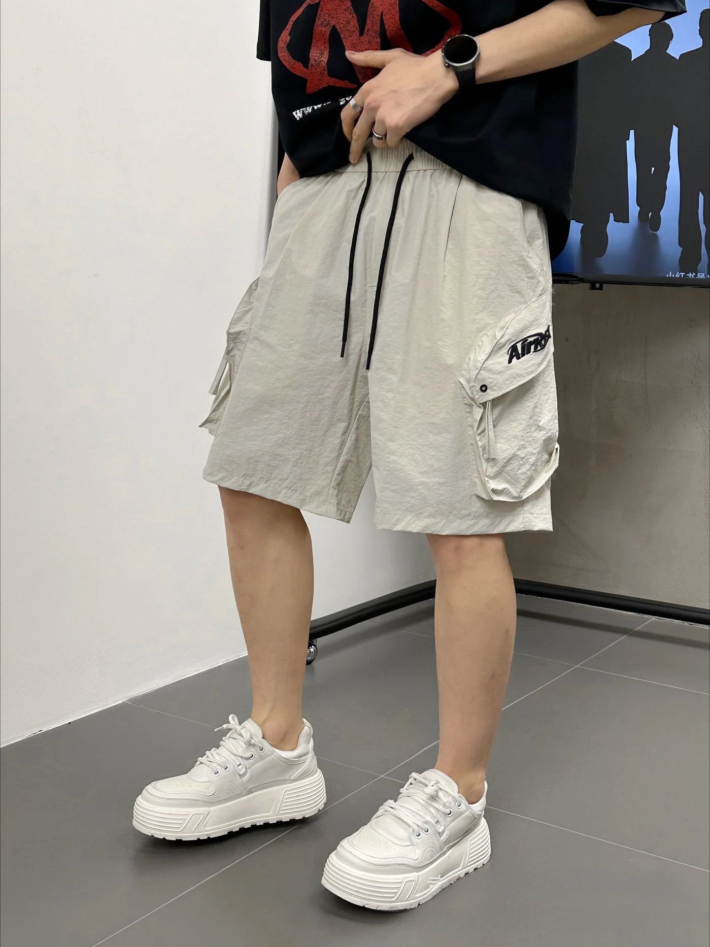 Men's Casual Cargo Shorts Knee Length Summer Drawstring Shorts
