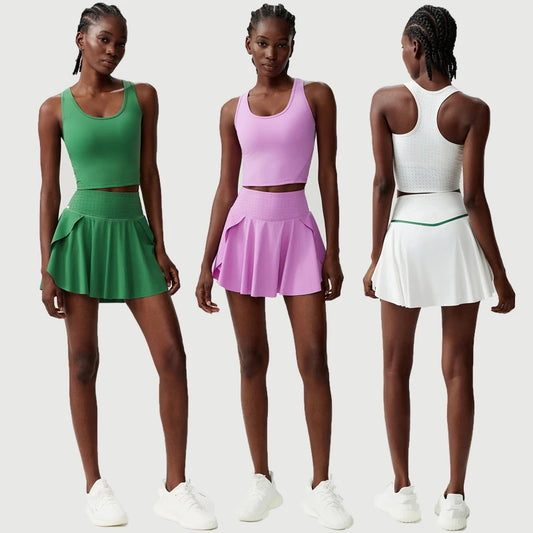 Women's Two Piece Tennis Skirt Set - Soft Stretchy Outdoor Running Suit