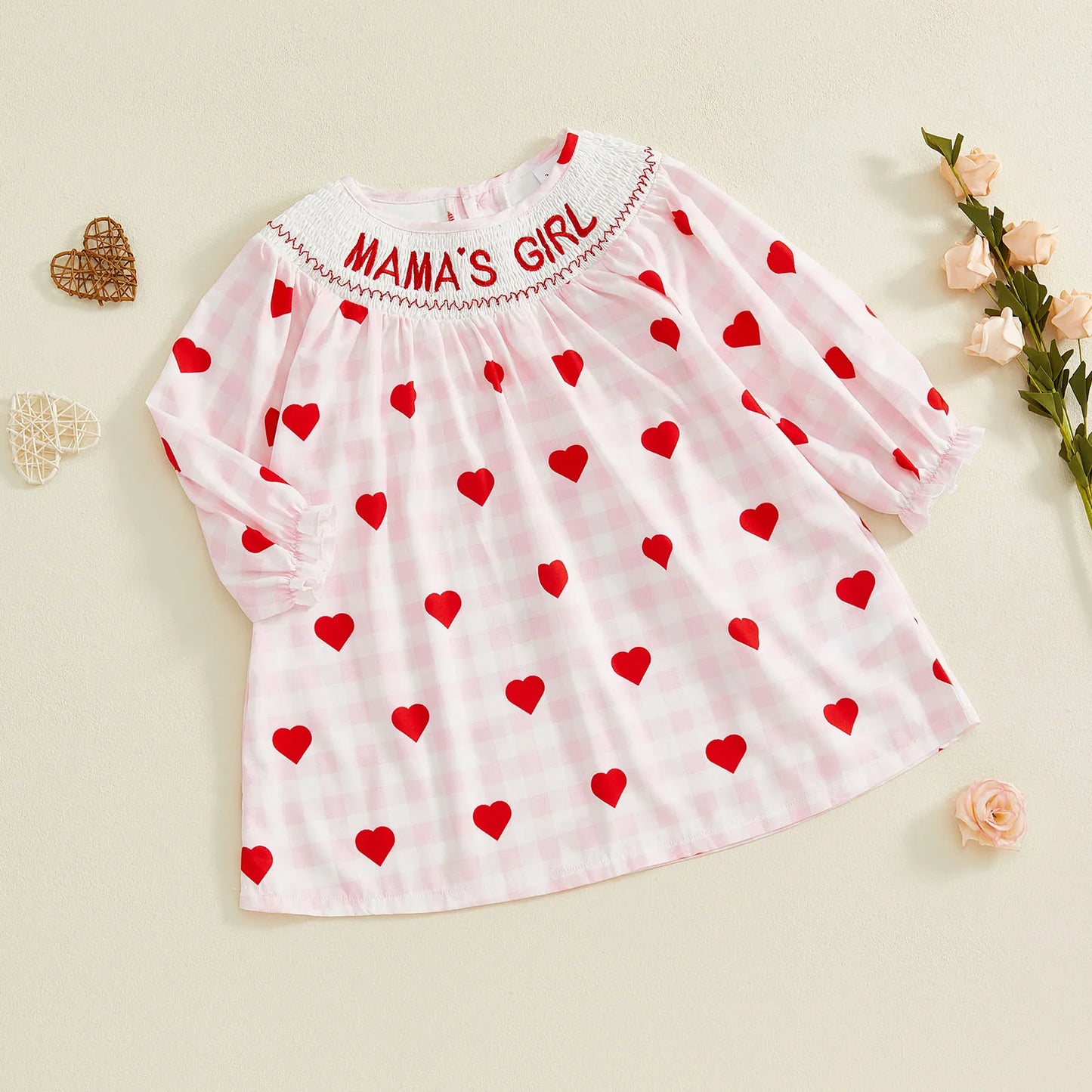 Kids' Valentine's Day Heart Plaid A-Line Dress
