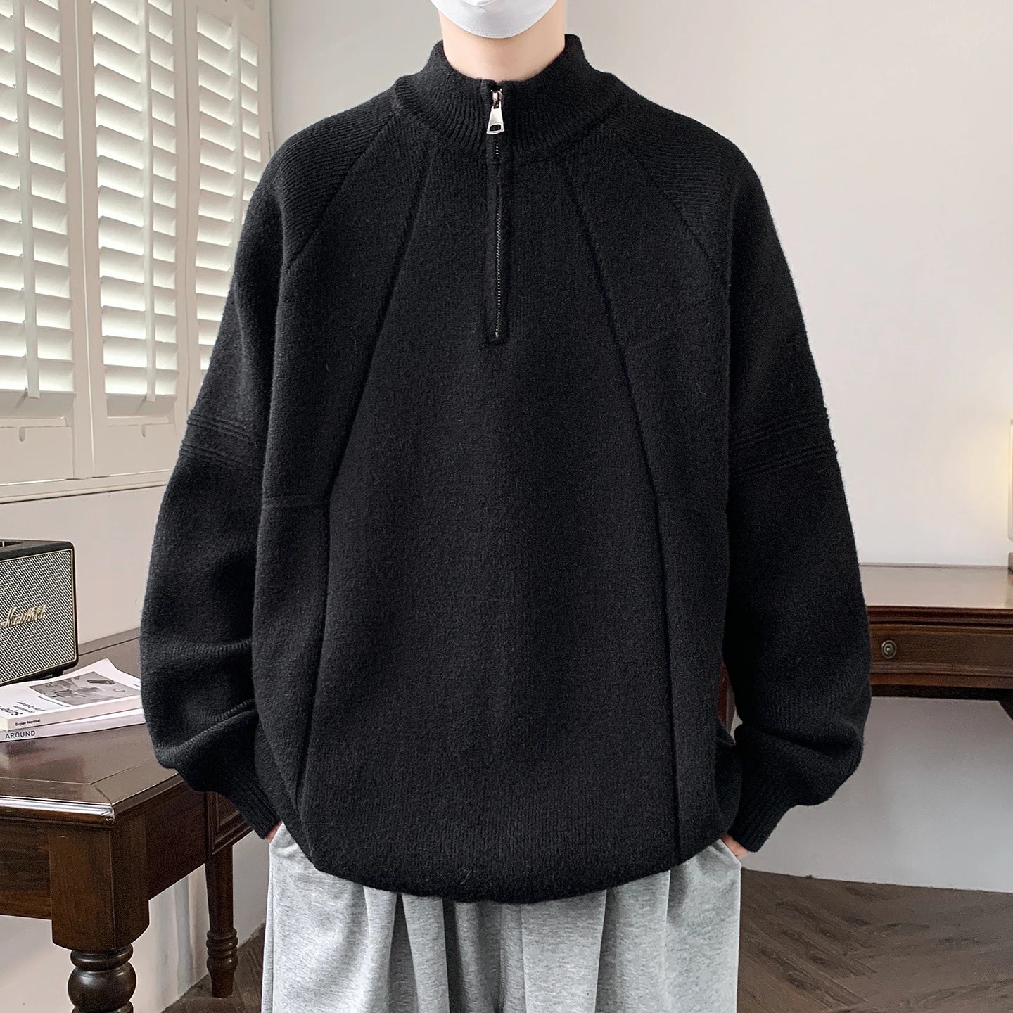 Loose Knit Half Zipper Pullover Sweater