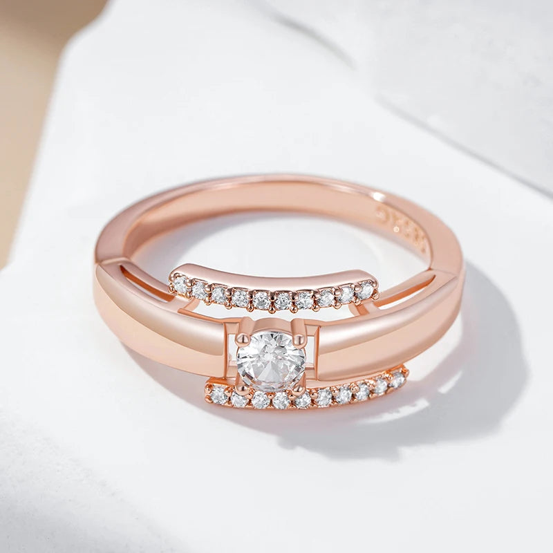 Elegant Rose Gold Wedding Ring - Natural Zircon