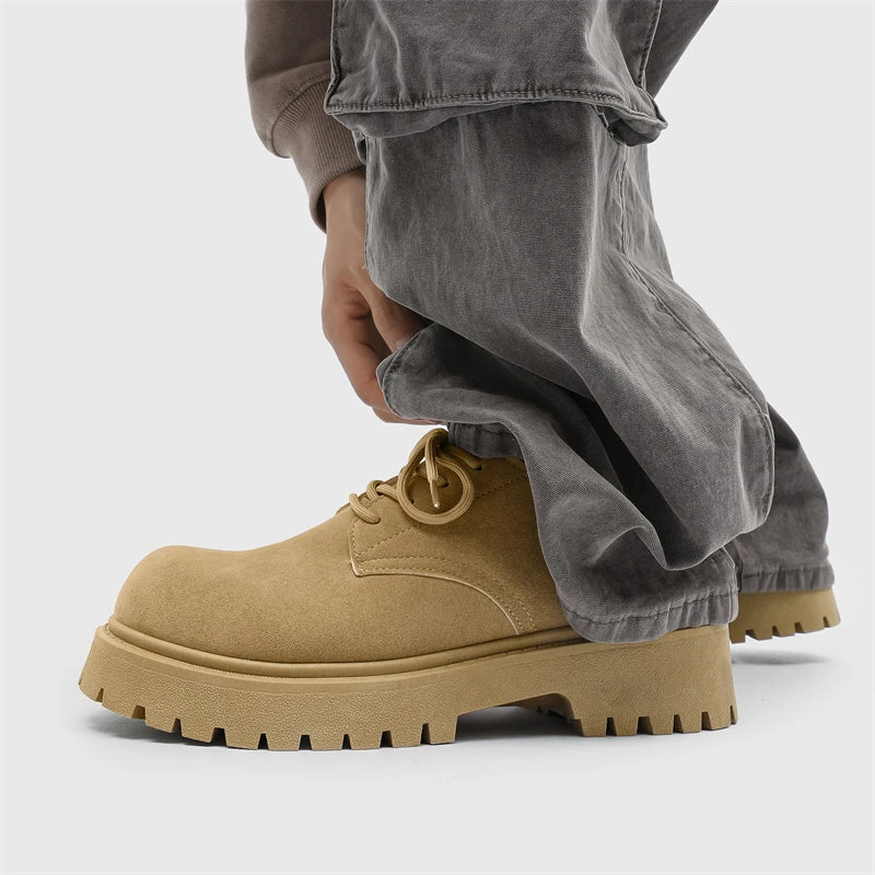 Men's Platform Suede Leather  Lace-up Casual British Shoes