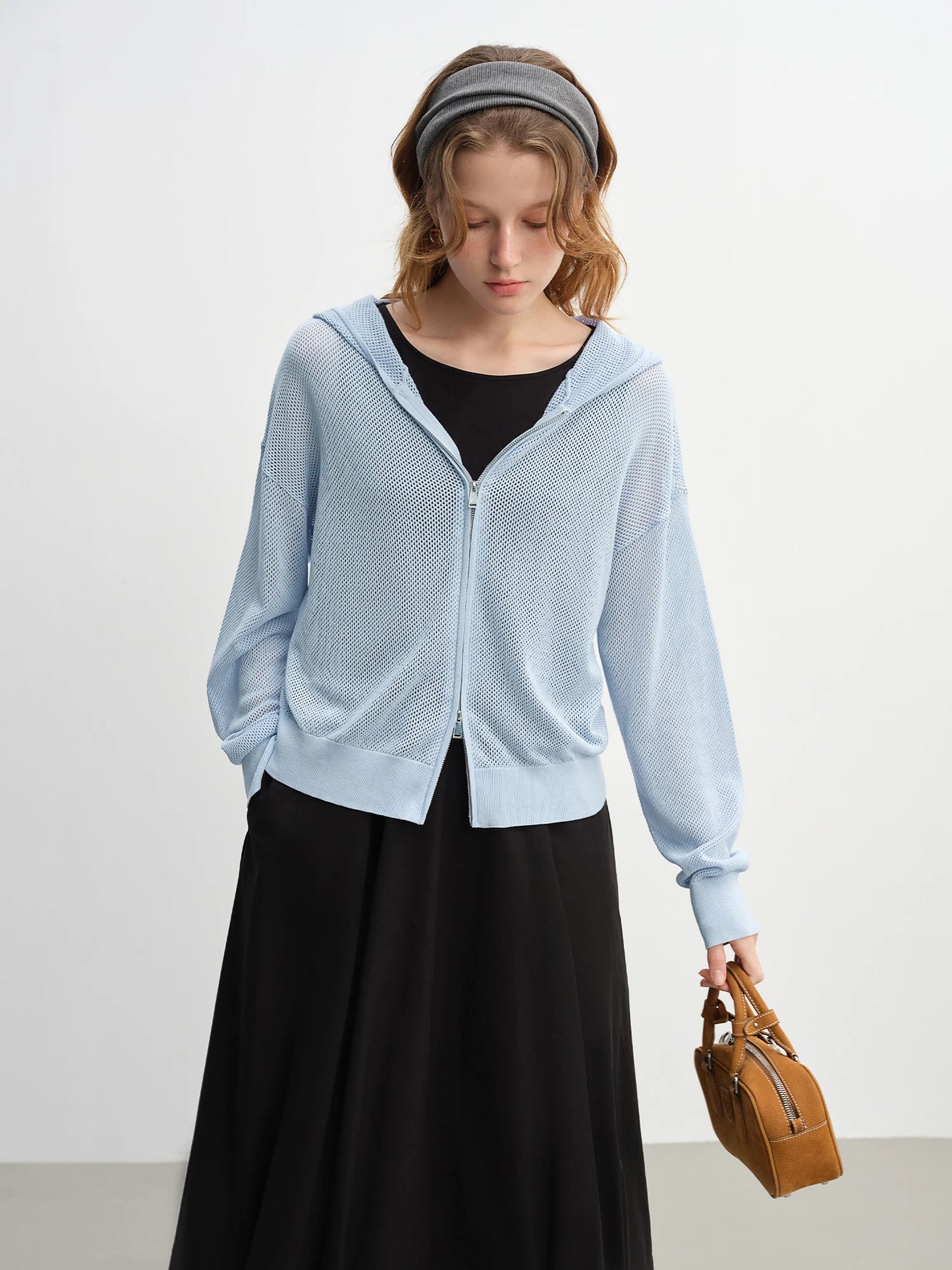 Women's Autumn Clothing Set - Long Sleeve Shirt & A-Line Skirt with V-Neck Top