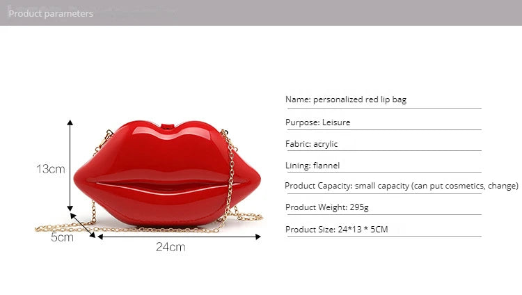 Women's Shoulder Bags Clutch Red Lips Acrylic Crossbody Bag