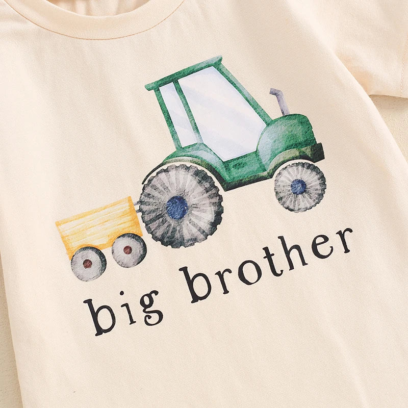 0-5Y Toddler Baby Boys Clothes Set 2pcs Short Sleeve Tractor Letter Print T-shirt with Elastic Waist Shorts Outfit