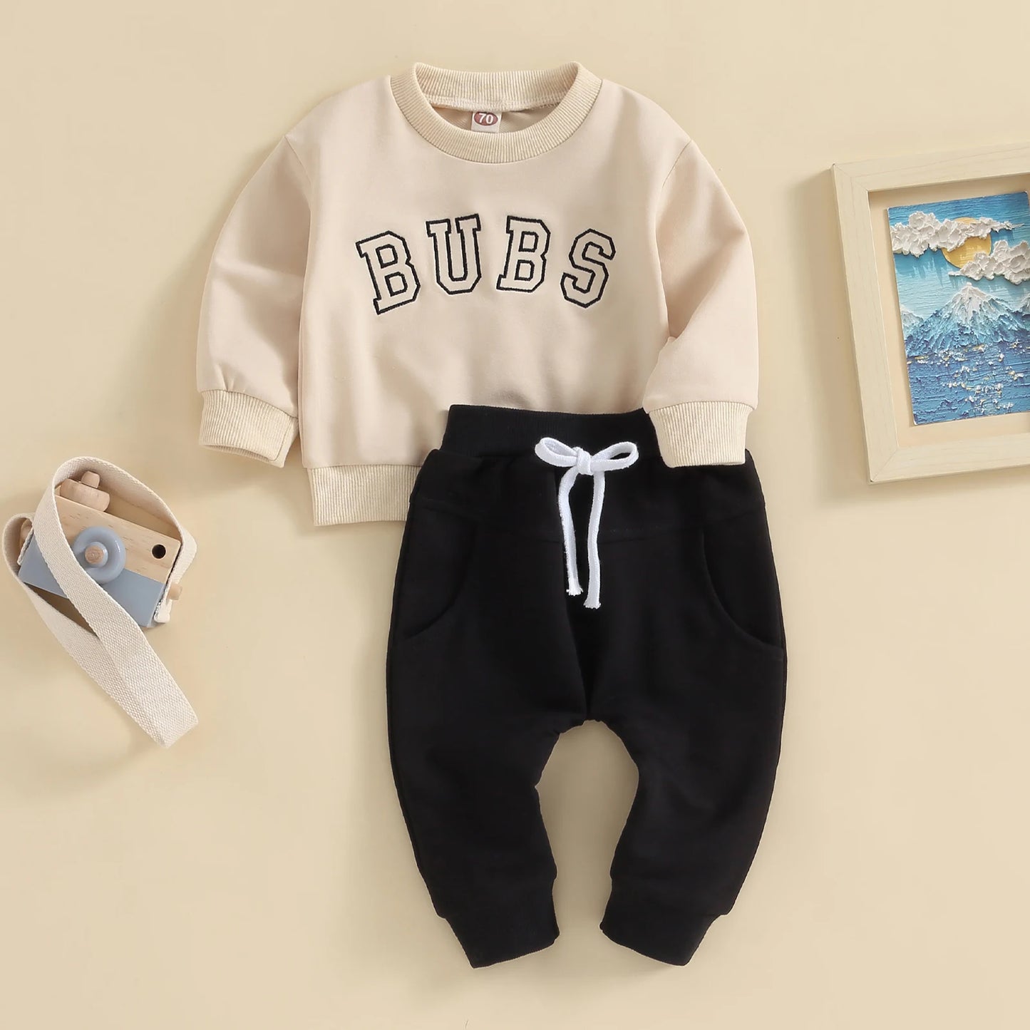 0-3Y Baby Boys 2pcs Long Sleeve Letter Print Pullover Sweatshirt and Trousers Set