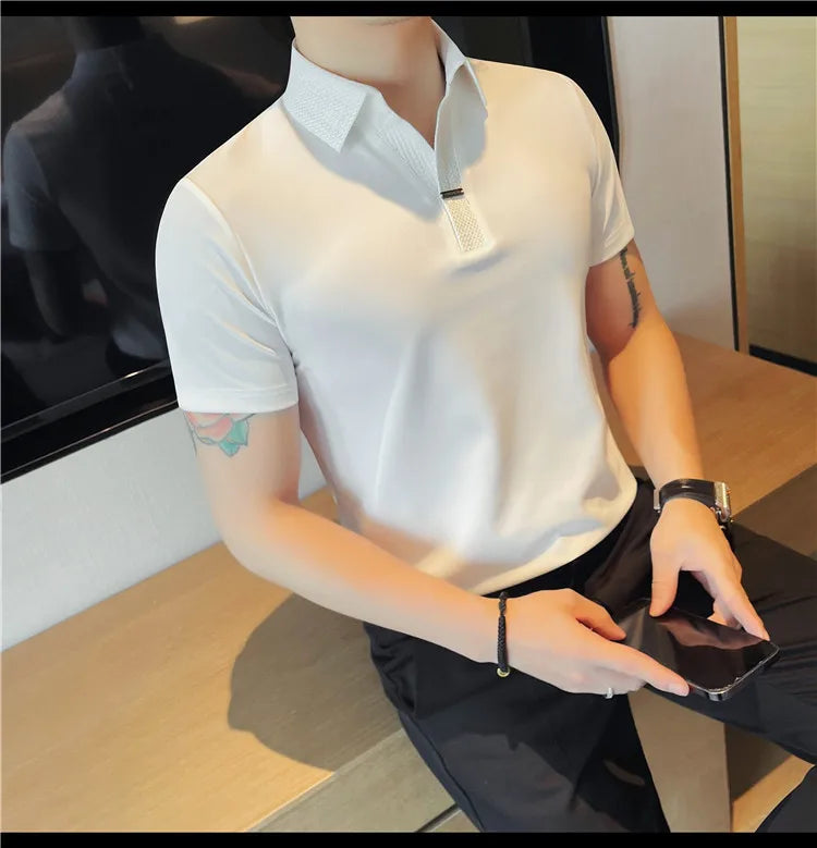 Men's Summer Slim Fit Casual Short Sleeve Style Turn Down Collar Polo Shirt