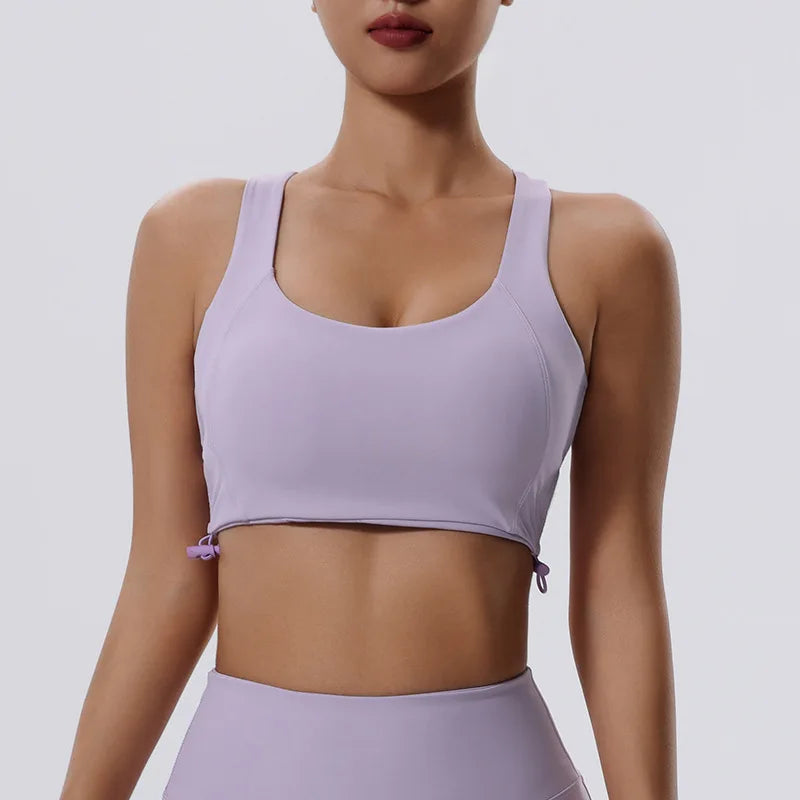 Women's High Impact Fitness Yoga Bra Gathered Push Up Sports Back Gym Crop Top Breathable Workout Vest