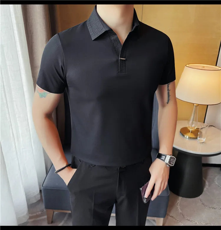 Men's Summer Slim Fit Casual Short Sleeve Style Turn Down Collar Polo Shirt